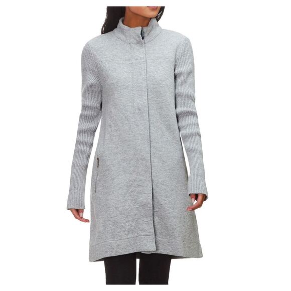 Barbour Kilchurch Knit Cardigan Jacket Zip Longline Gray Wool Blend Womens 6 - Picture 1 of 15